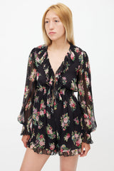 Zimmermann Black & Multi Silk Honour Floating Floral Romper