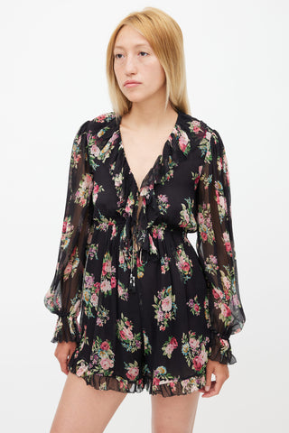 Zimmermann Black & Multi Silk Honour Floating Floral Romper