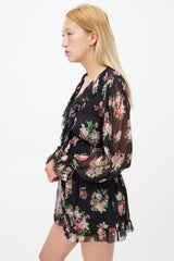 Zimmermann Black & Multi Silk Honour Floating Floral Romper