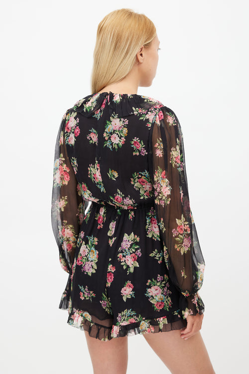 Zimmermann Black & Multi Silk Honour Floating Floral Romper
