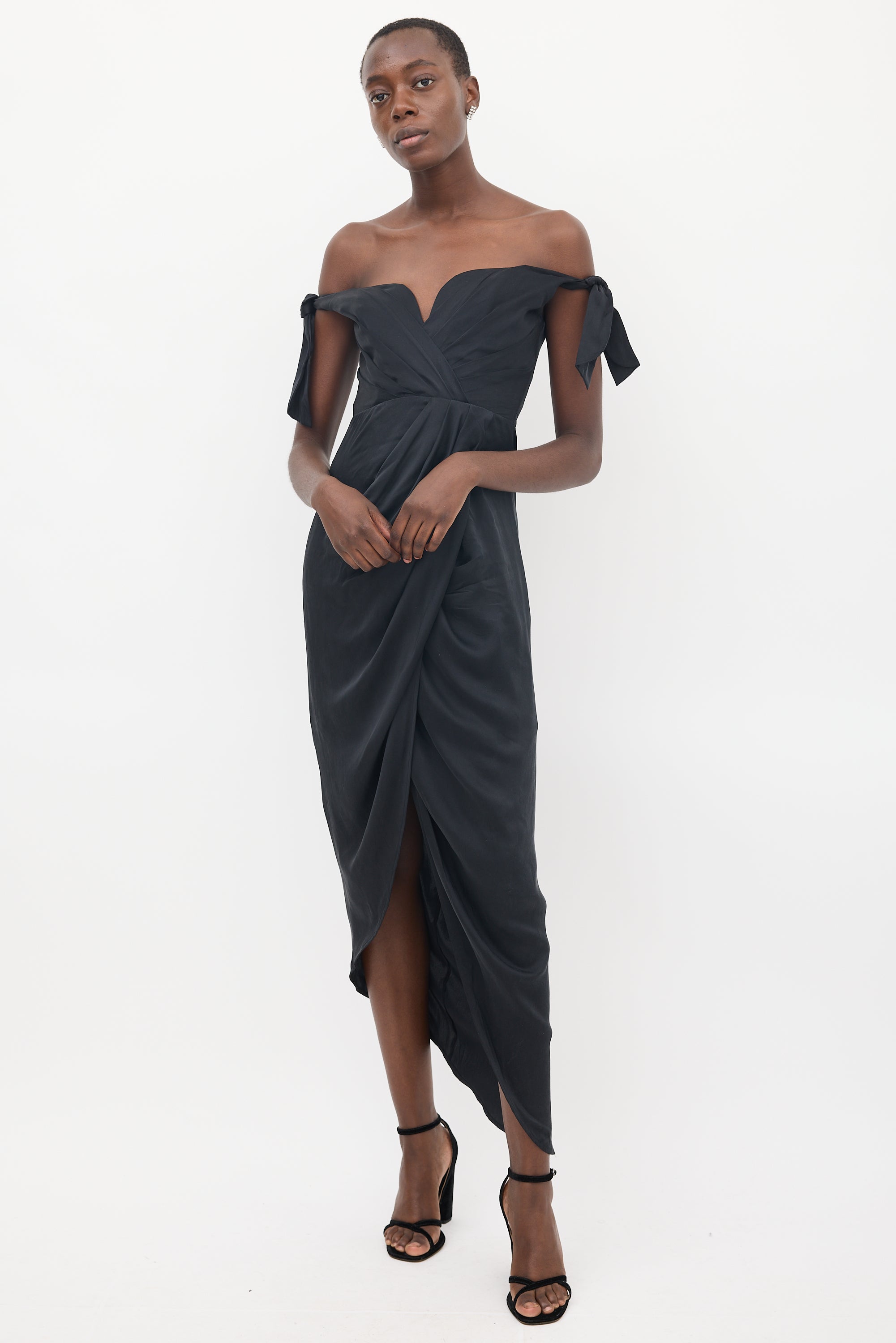 Zimmermann // Black Silk Draped Off Shoulder Dress VSP Consignment Zimmermann // Black Silk Draped Off Shoulder Dress VSP Consignment