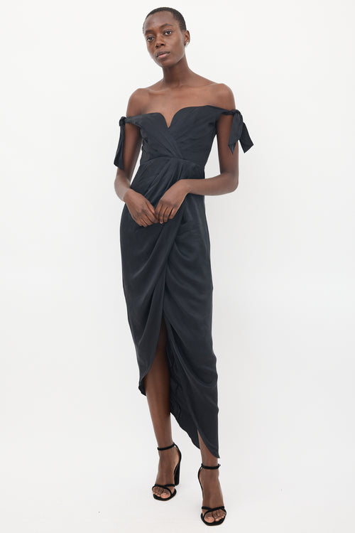 Zimmermann Black Silk Draped Off Shoulder Dress