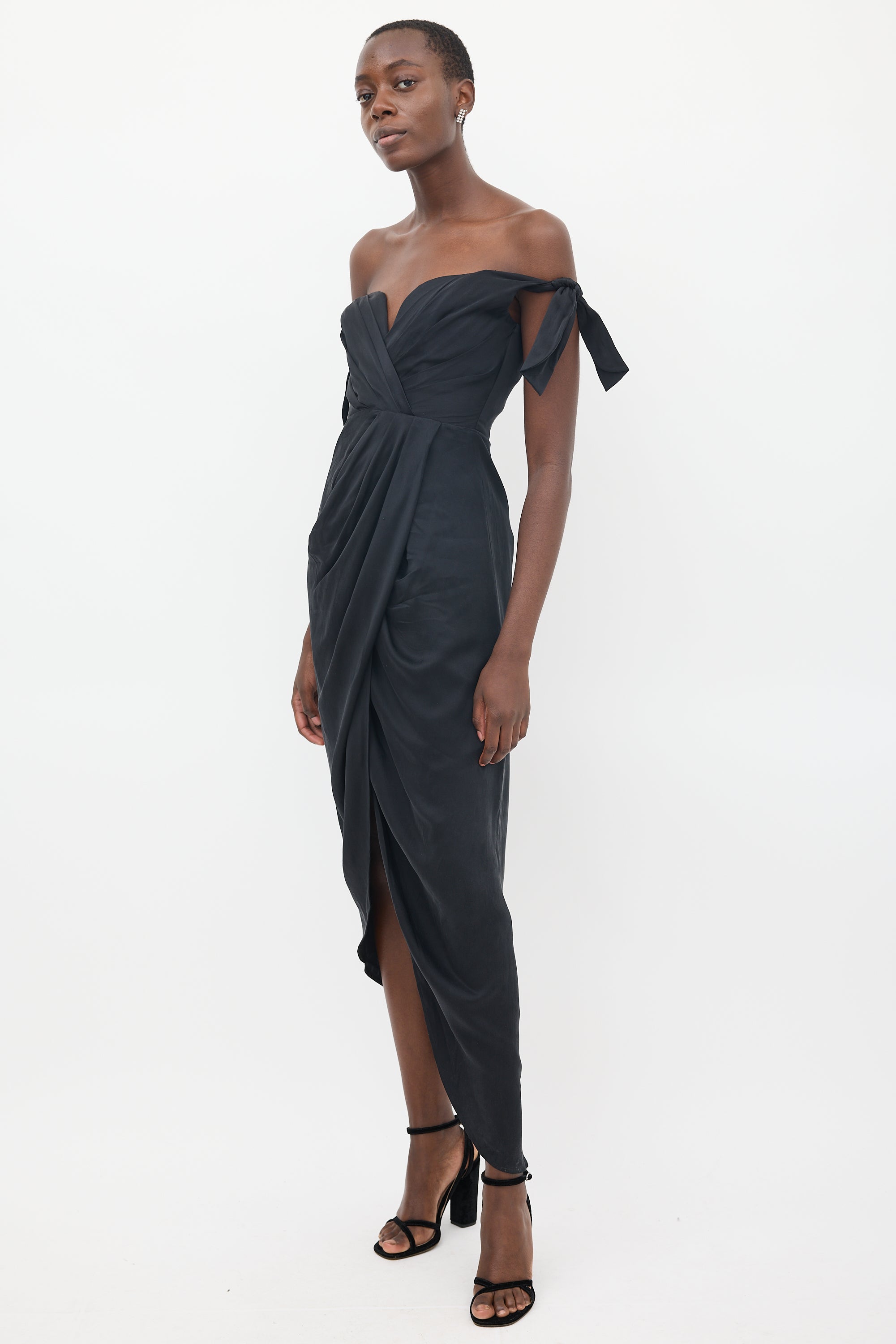 Zimmermann // Black Silk Draped Off Shoulder Dress – VSP Consignment
