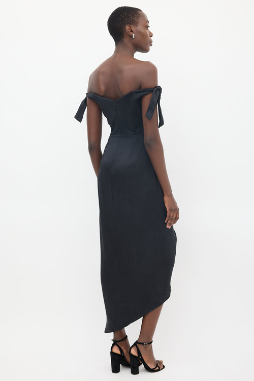 Zimmermann Black Silk Draped Off Shoulder Dress