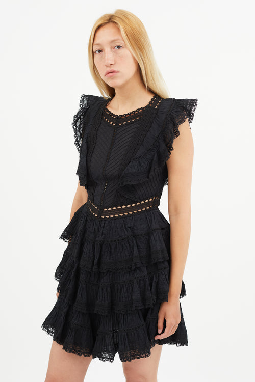 Zimmermann Black Ruffle Lace Mini Dress