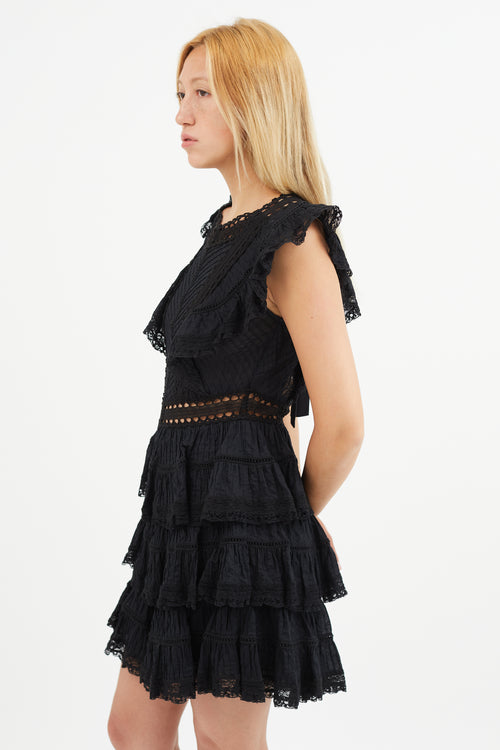 Zimmermann Black Ruffle Lace Mini Dress