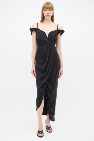Zimmermann Black Silk Draped Off Shoulder Dress