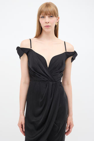 Zimmermann Black Silk Draped Off Shoulder Dress