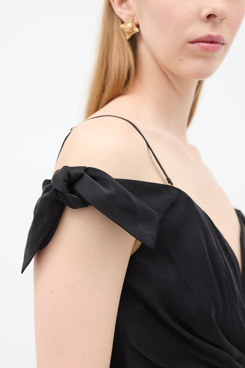 Zimmermann Black Silk Draped Off Shoulder Dress