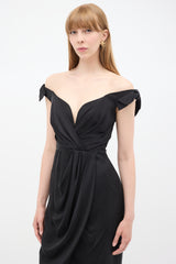 Zimmermann Black Silk Draped Off Shoulder Dress