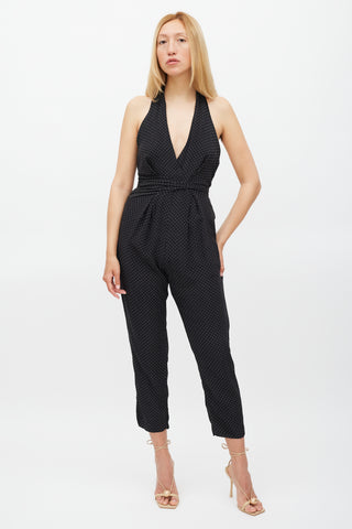 Zimmermann Black & White Polka Dot Halter Neck Jumpsuit