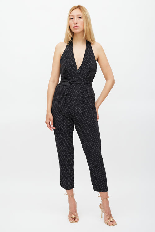 Zimmermann Black & White Polka Dot Halter Neck Jumpsuit