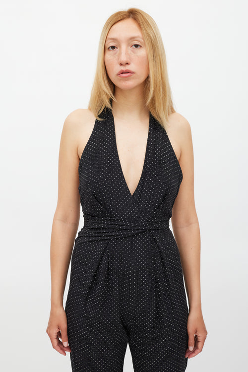 Zimmermann Black & White Polka Dot Halter Neck Jumpsuit