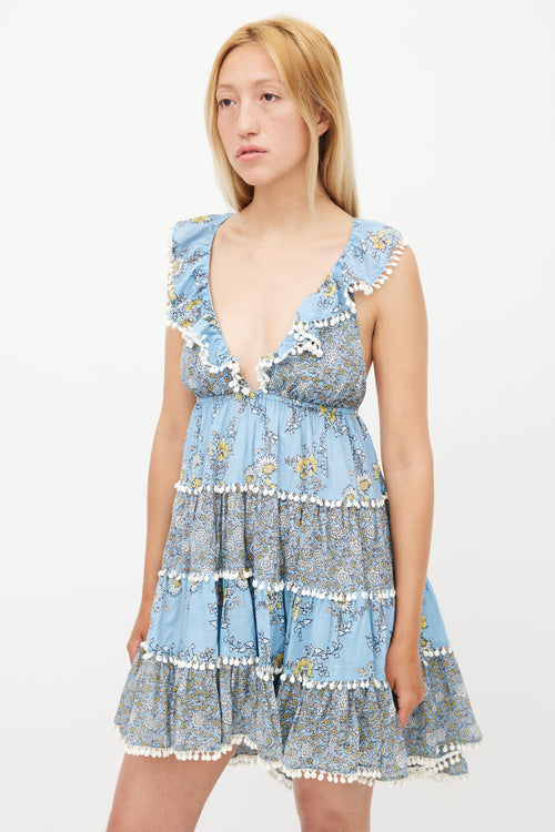 Zimmermann Blue Caravan Tiered Printed Dress
