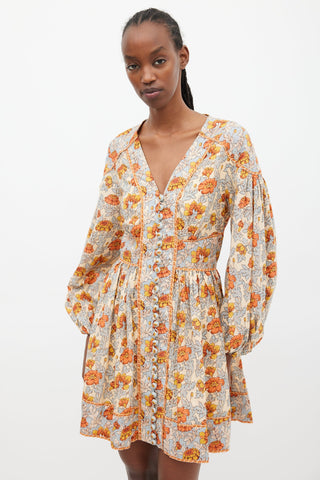 Zimmermann Blue & Multi Floral Andie Buttoned Dress