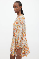 Zimmermann Blue & Multi Floral Andie Buttoned Dress