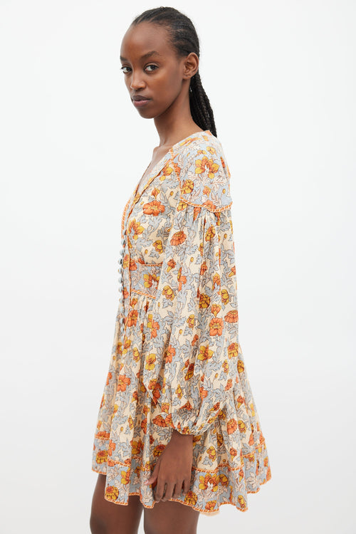 Zimmermann Blue & Multi Floral Andie Buttoned Dress
