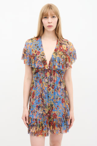 Zimmermann Blue & Multi Silk Floral Dress