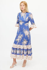 Zimmermann Blue & Multicolour Floral Ruffled Dress
