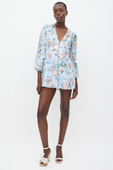 Zimmermann Blue & Multicolour Linen Floral Jumpsuit