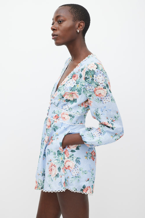 Zimmermann Blue & Multicolour Linen Floral Jumpsuit