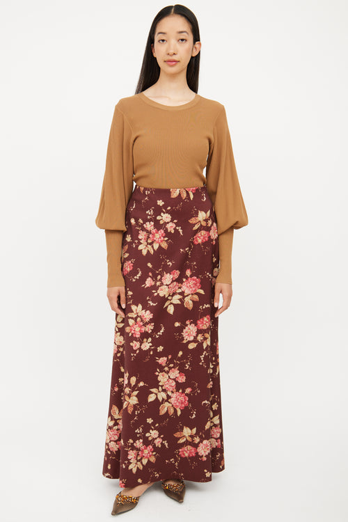 Zimmermann Brown & Multi Floral Maxi Skirt