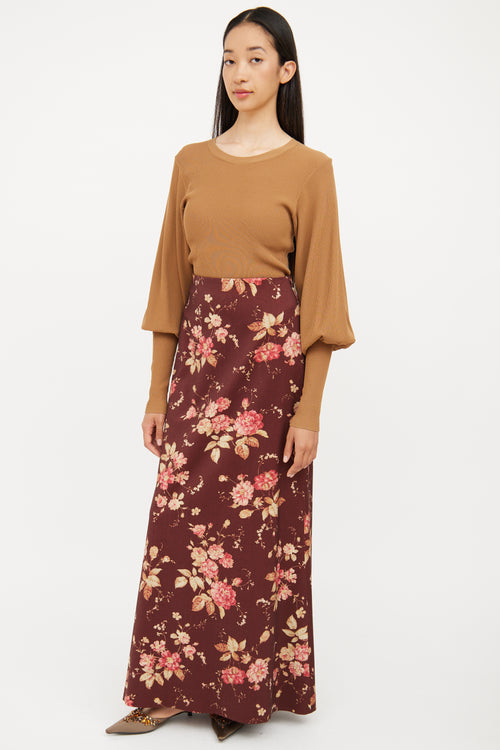 Zimmermann Brown & Multi Floral Maxi Skirt