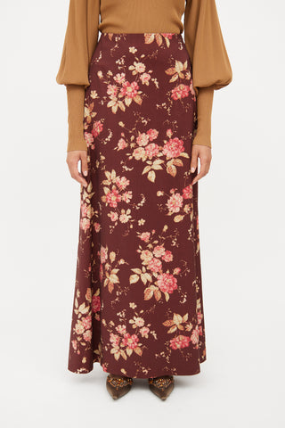 Zimmermann Brown & Multi Floral Maxi Skirt