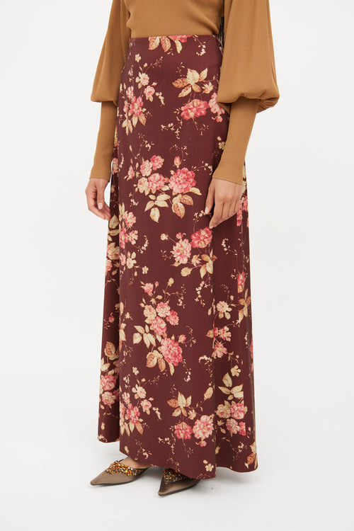 Zimmermann Brown & Multi Floral Maxi Skirt