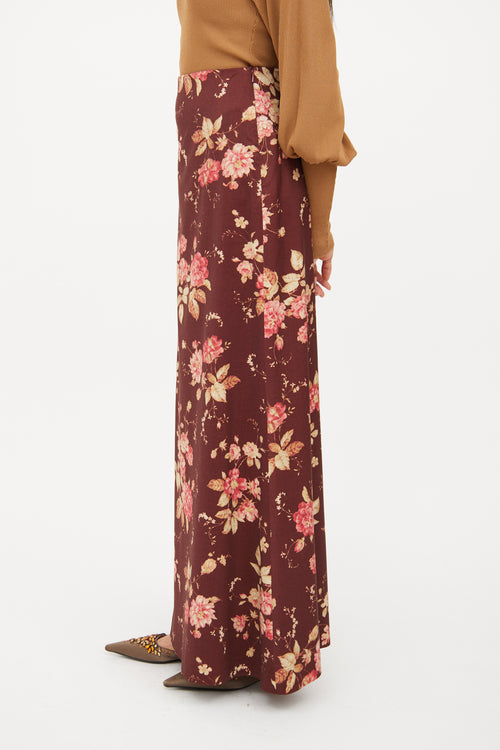 Zimmermann Brown & Multi Floral Maxi Skirt