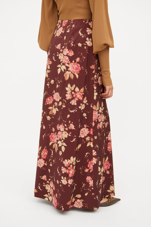 Zimmermann Brown & Multi Floral Maxi Skirt