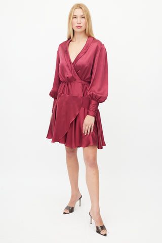 Zimmermann Burgundy Silk Wrap Dress
