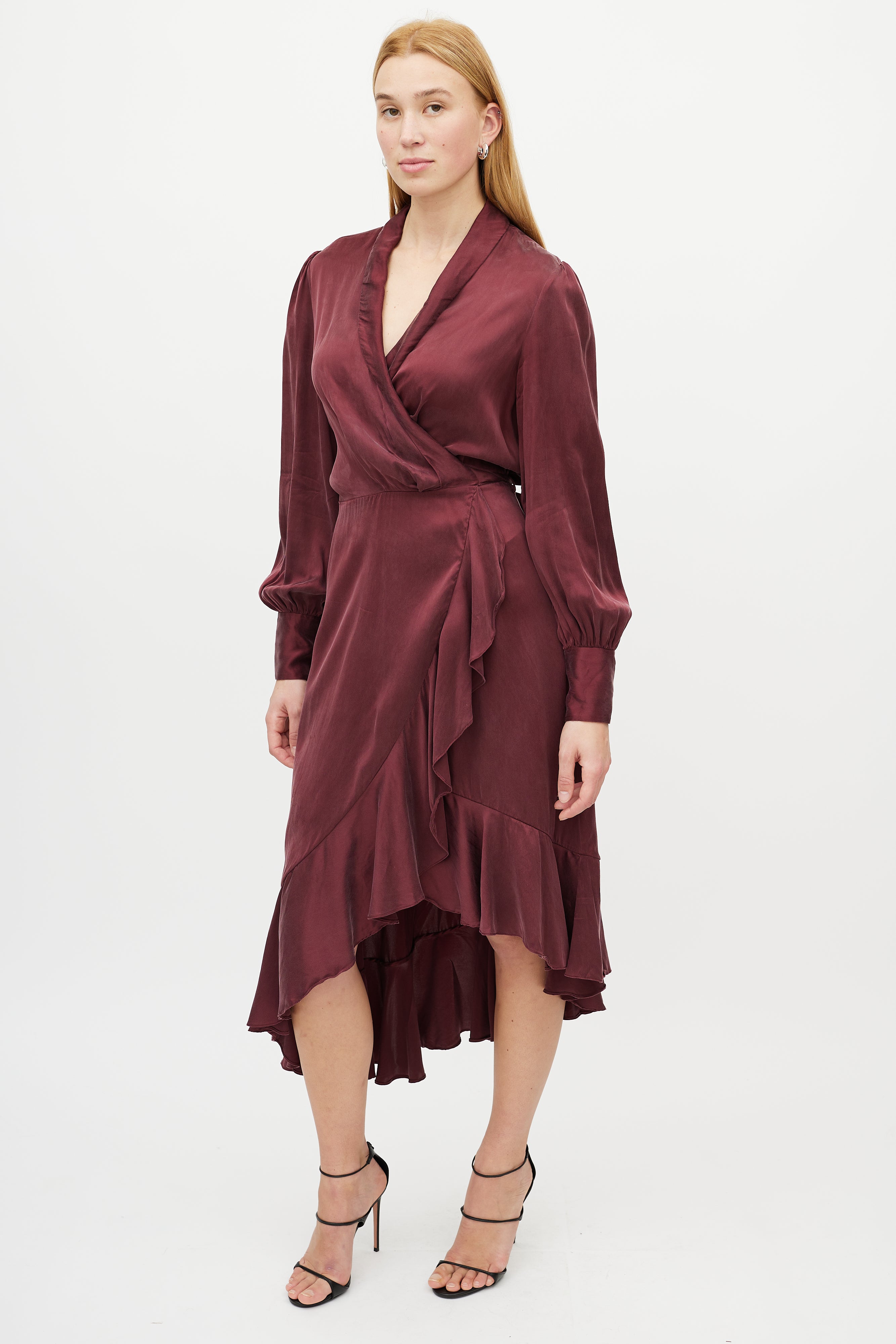 zimmermann burgundy silk dress Zimmermann Burgundy Silk Multi Floral Print Side Ruched Sheath Dress Size US 6