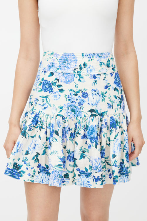 Zimmermann Cream & Blue Floral Skirt