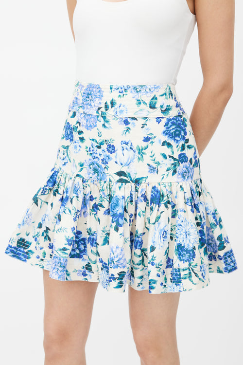 Zimmermann Cream & Blue Floral Skirt