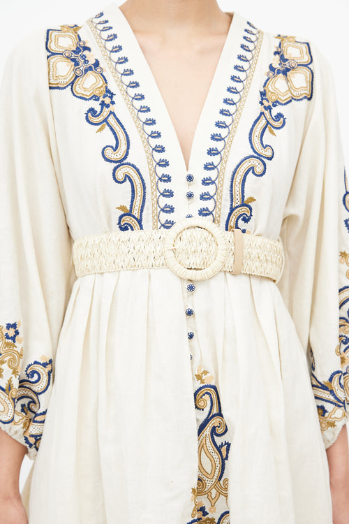 Zimmermann Cream Linen Embroidered Aliane Dress