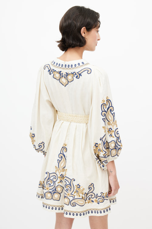 Zimmermann Cream Linen Embroidered Aliane Dress