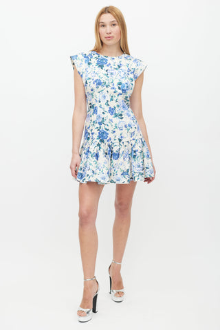 Zimmermann Cream & Multicolour Floral Linen Ruffled Dress