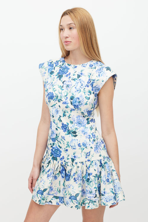 Zimmermann Cream & Multicolour Floral Linen Ruffled Dress