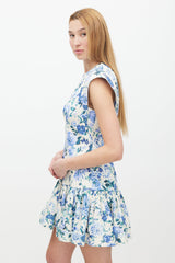 Zimmermann Cream & Multicolour Floral Linen Ruffled Dress