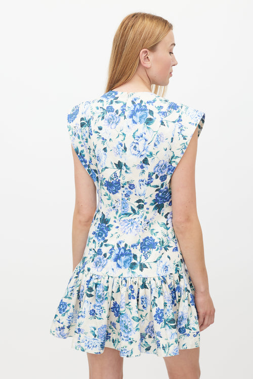 Zimmermann Cream & Multicolour Floral Linen Ruffled Dress