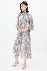 Zimmermann Cream & Multicolour Floral Silk Pleated Dress
