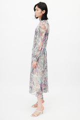 Zimmermann Cream & Multicolour Floral Silk Pleated Dress