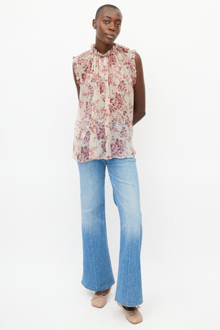 Zimmermann Cream & Red Floral Sheer Top