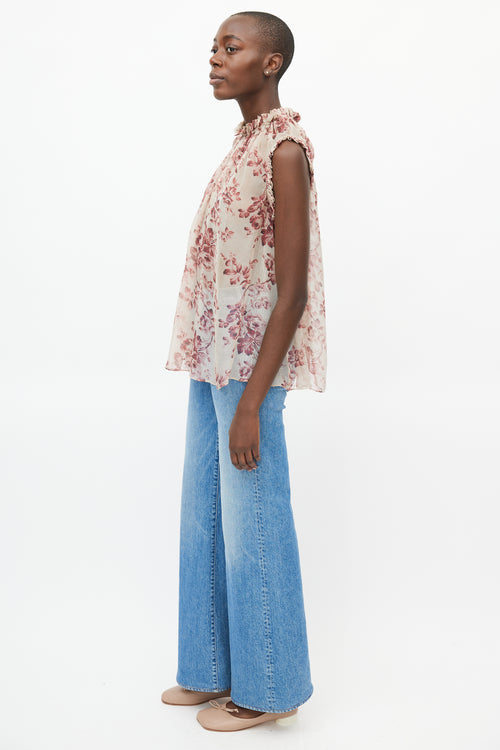 Zimmermann Cream & Red Floral Sheer Top