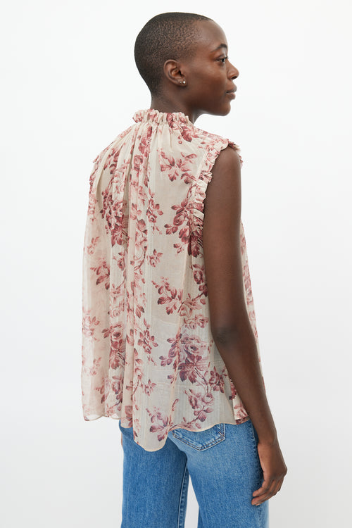 Zimmermann Cream & Red Floral Sheer Top