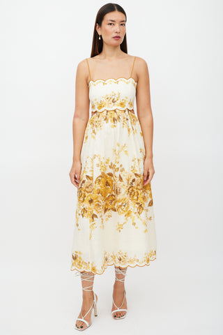 Zimmermann Cream & Yellow Linen Floral Dress