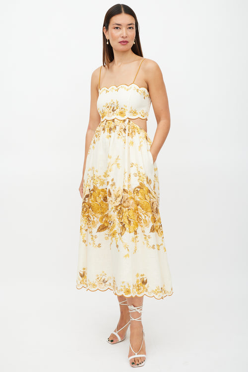 Zimmermann Cream & Yellow Linen Floral Dress