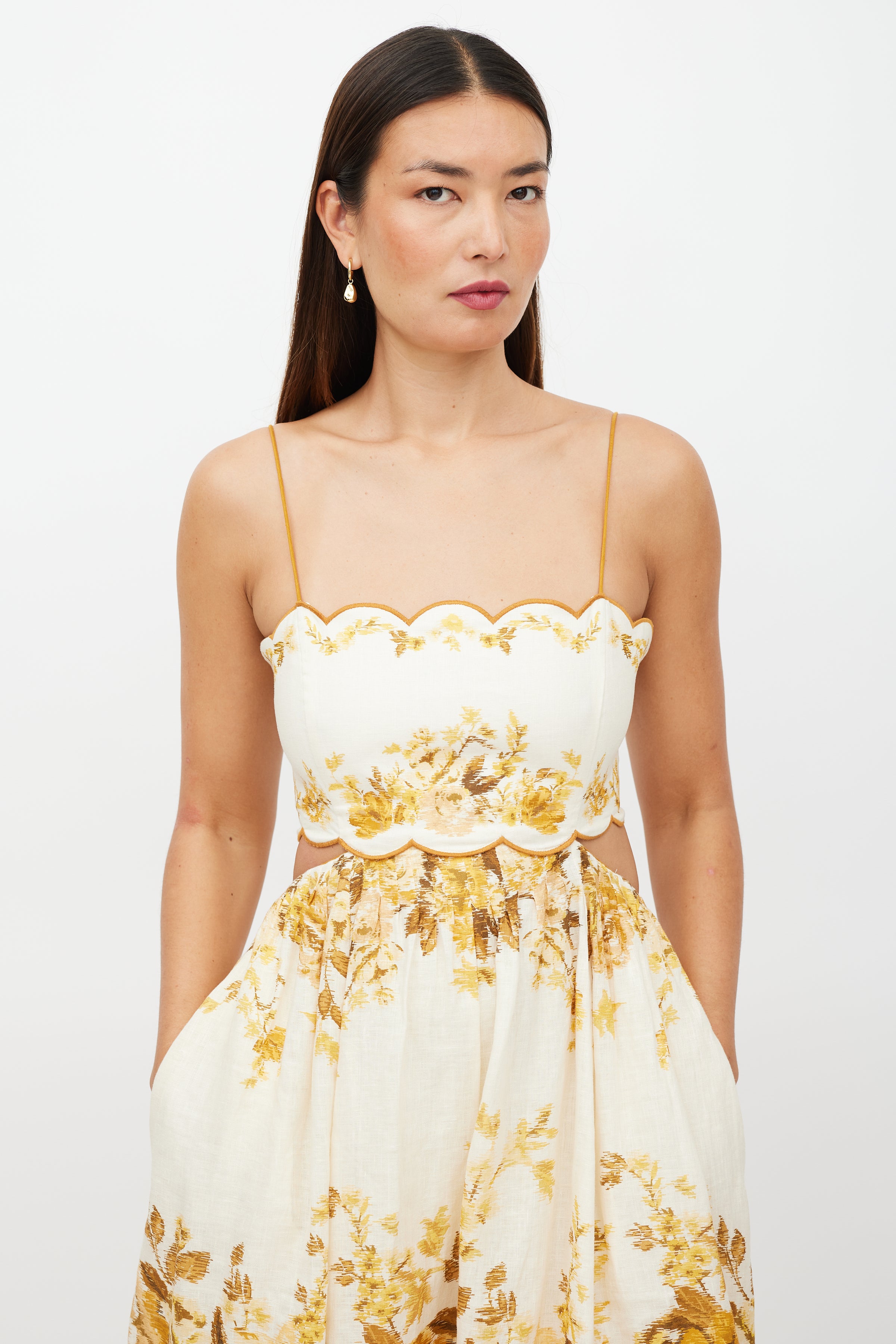 Zimmermann // Cream & Yellow Linen Floral Dress VSP Consignment Zimmermann // Cream & Yellow Linen Floral Dress VSP Consignment