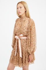 Zimmermann Fall 2019 Brown & Pink Silk Printed Espionage Belted Dress